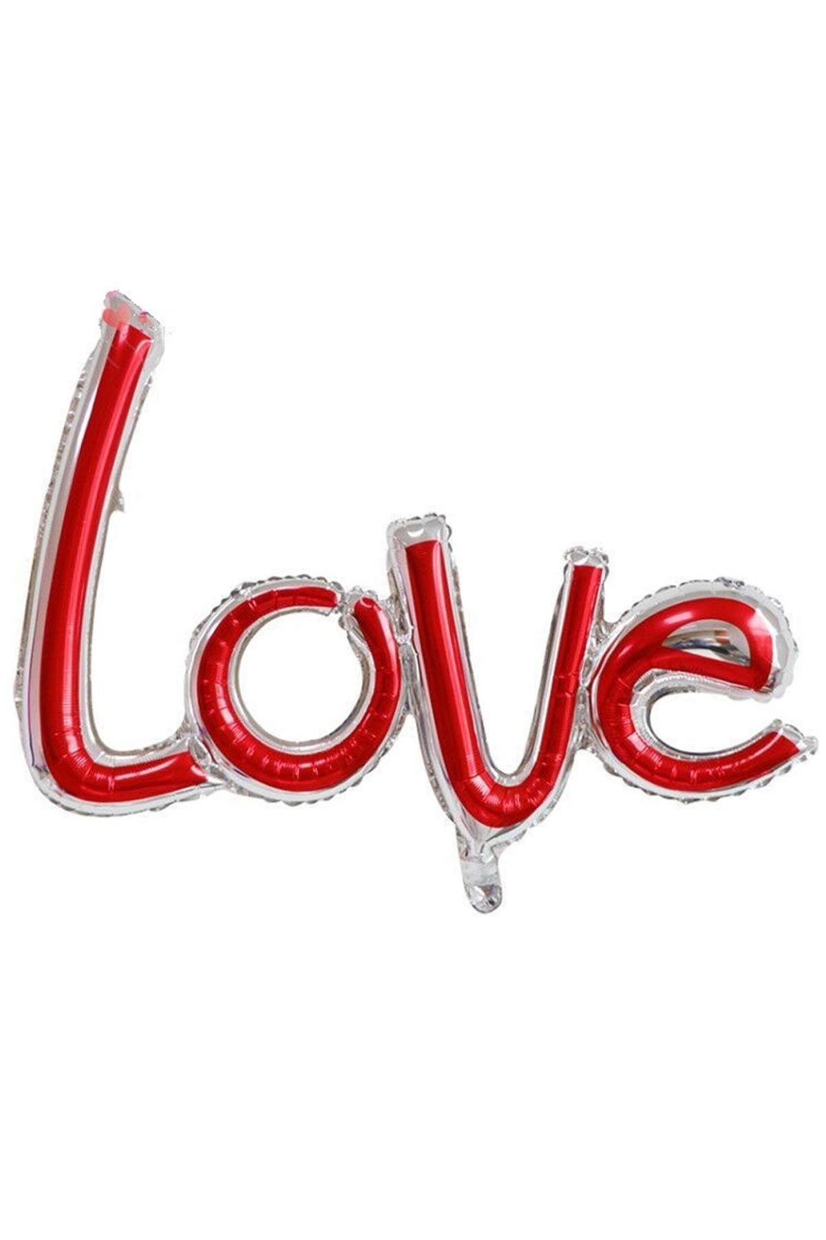 Gümüş Kırmızı Love Folyo Balon 83 cm