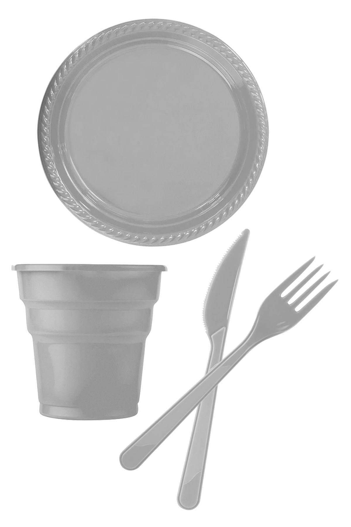 Gümüş Plastik Sofra Seti 24 Kişilik