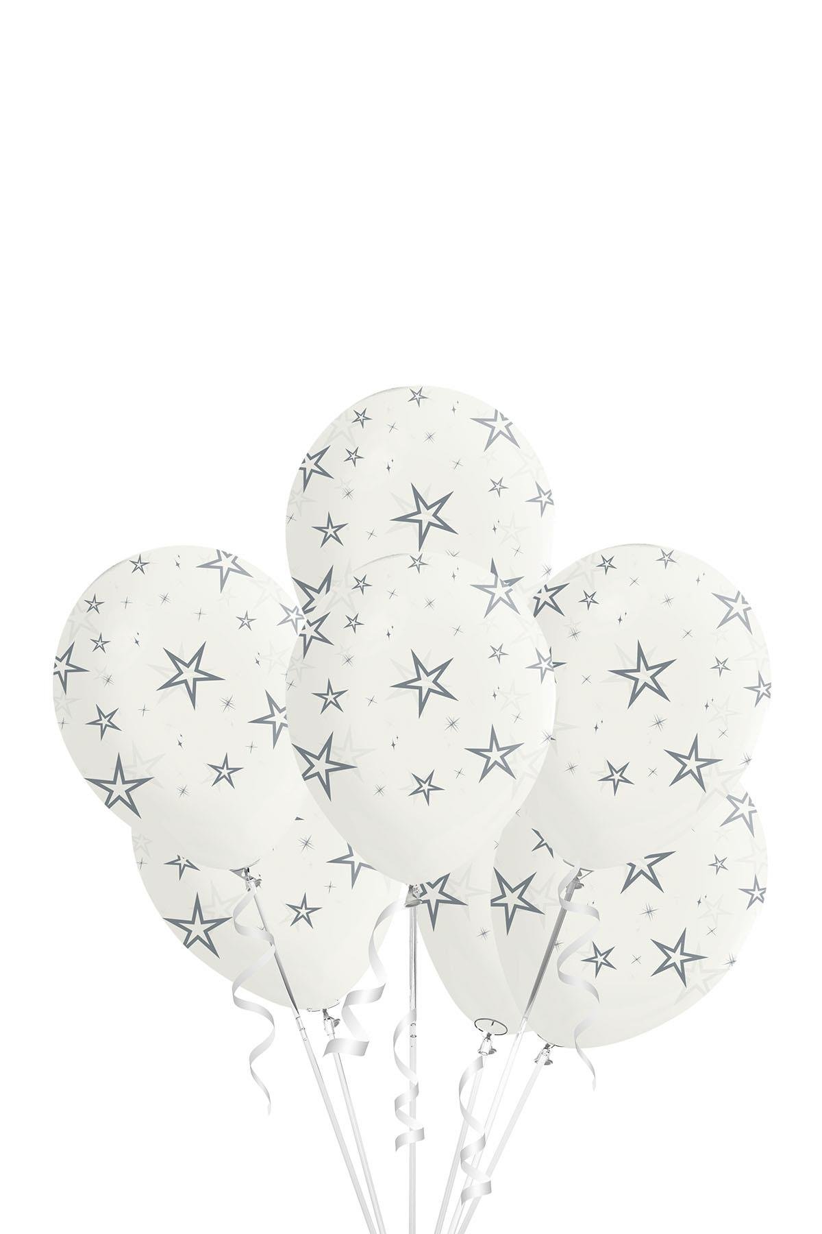 Gümüş Yıldız Baskılı Şeffaf Lateks Balon 10'lu