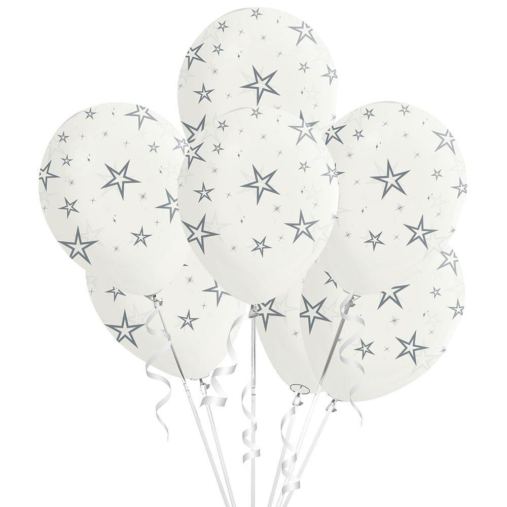 Gümüş Yıldız Baskılı Şeffaf Lateks Balon 10'lu