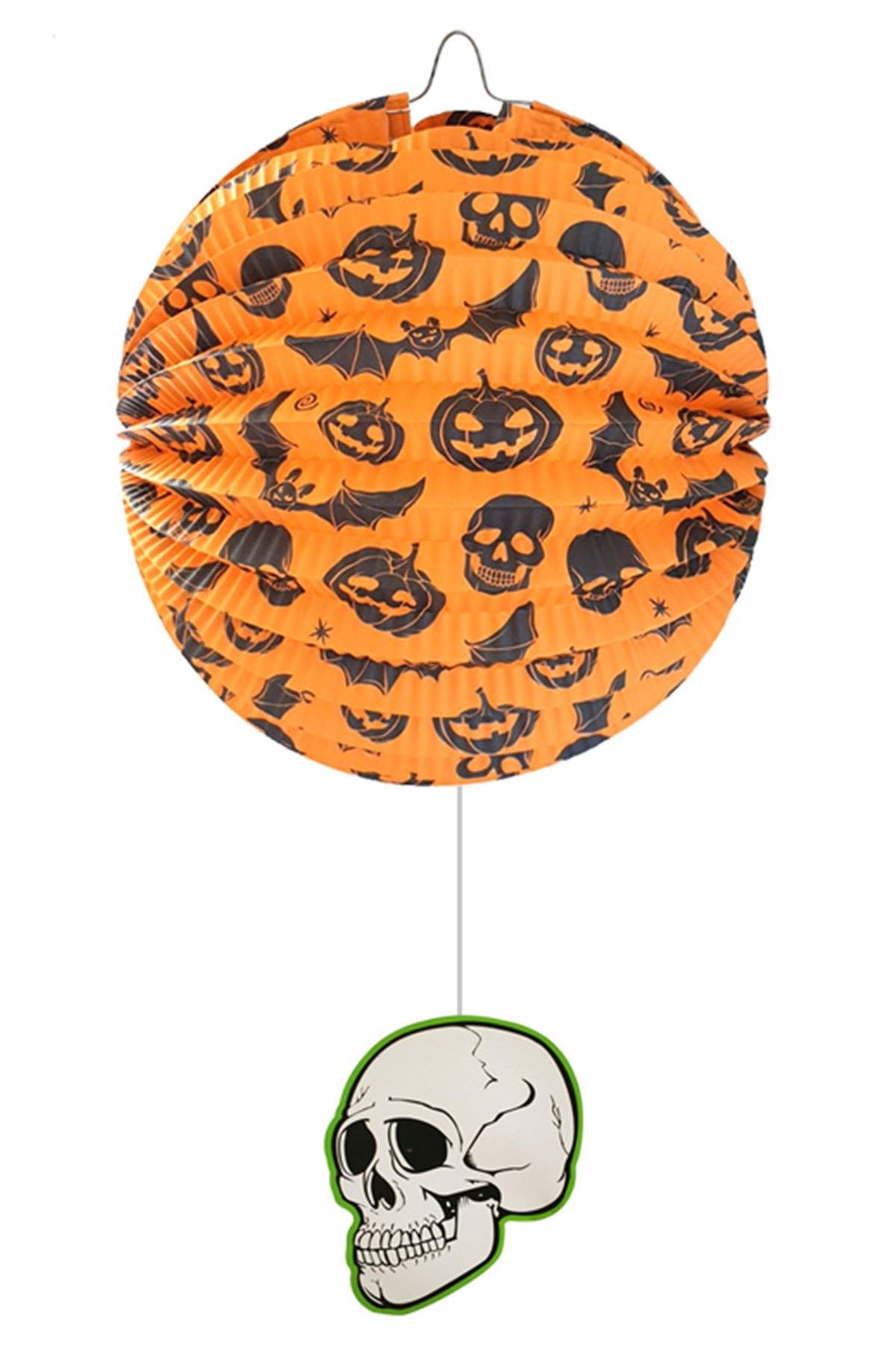 Halloween Kuru Kafa Figürlü Top Fener Turuncu