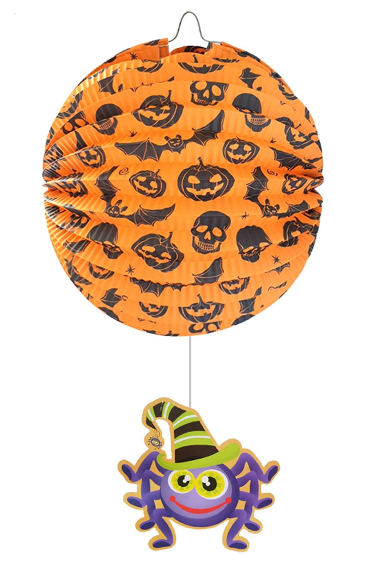 Halloween Örümcek Figürlü Top Fener Turuncu