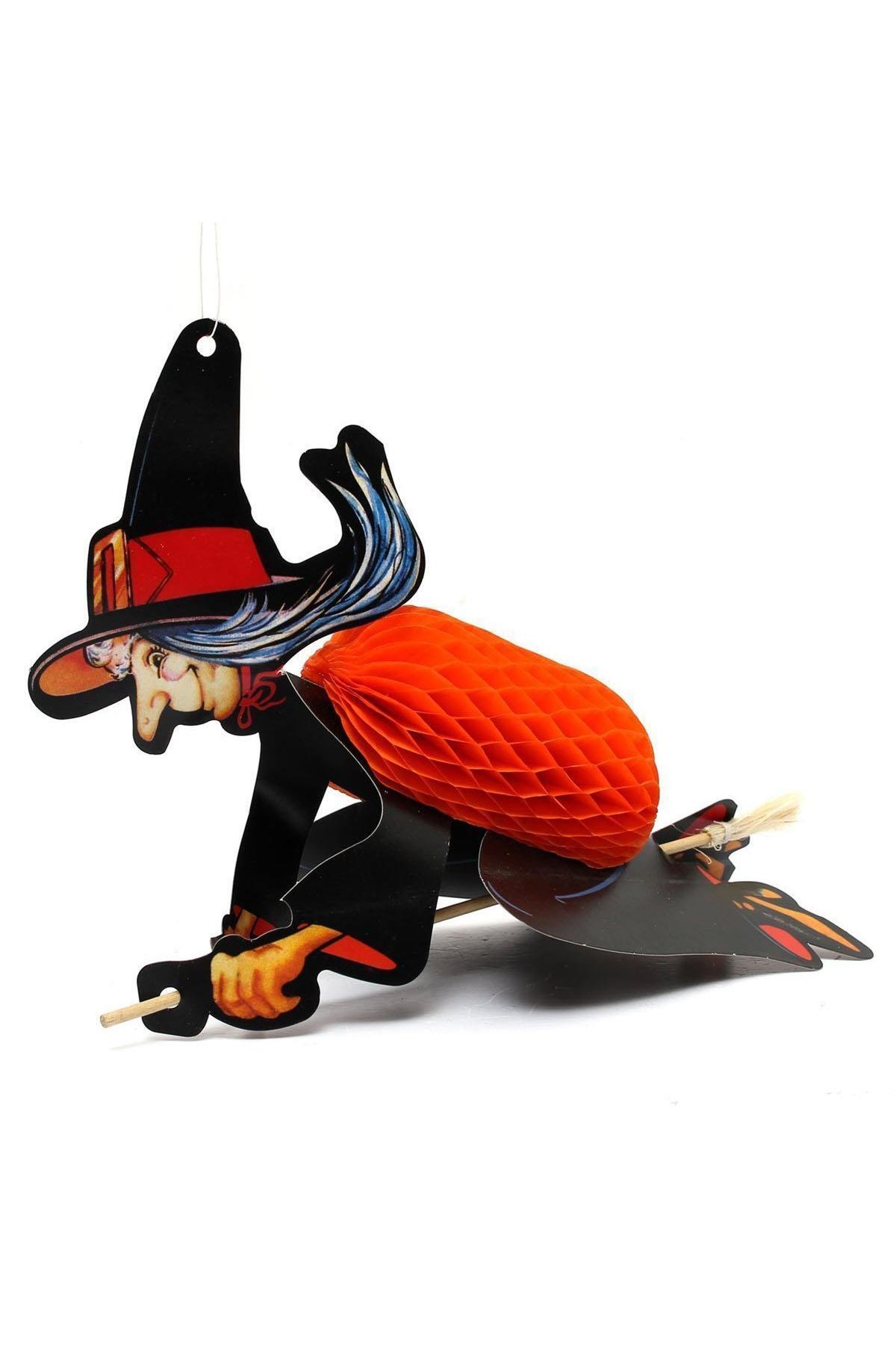 Halloween Süpürgeli Cadı Petek Süs