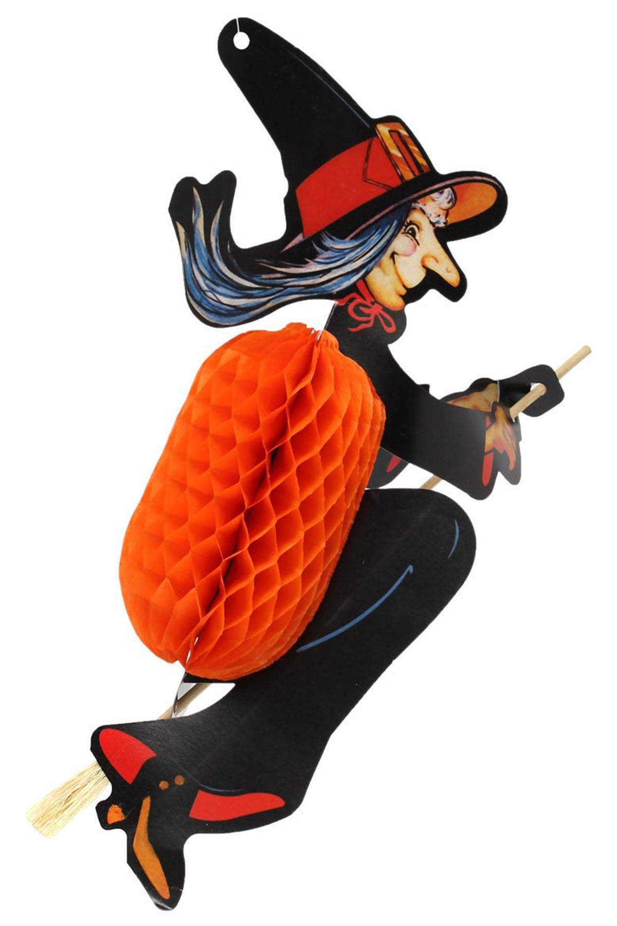 Halloween Süpürgeli Cadı Petek Süs