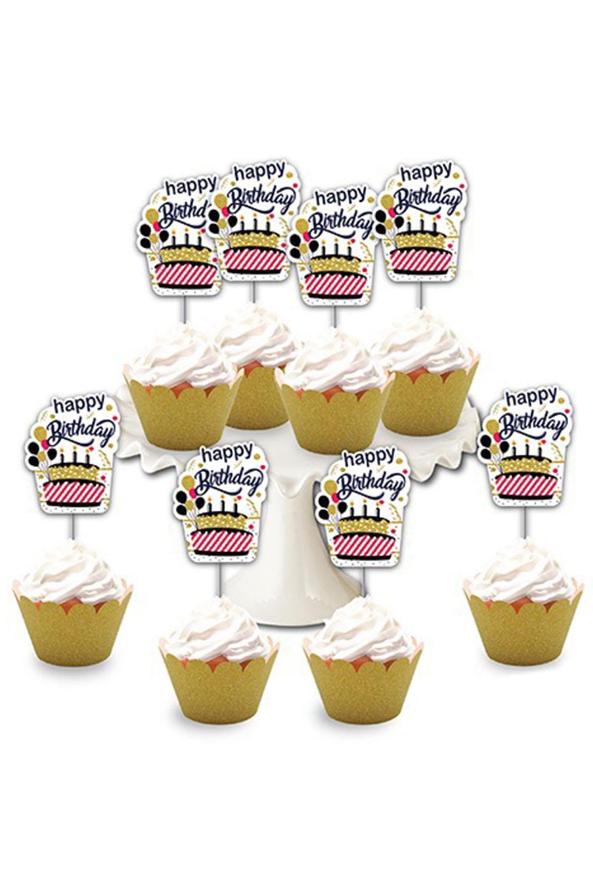 Happy Birthday Simli Eva Delux Kürdan 8'li