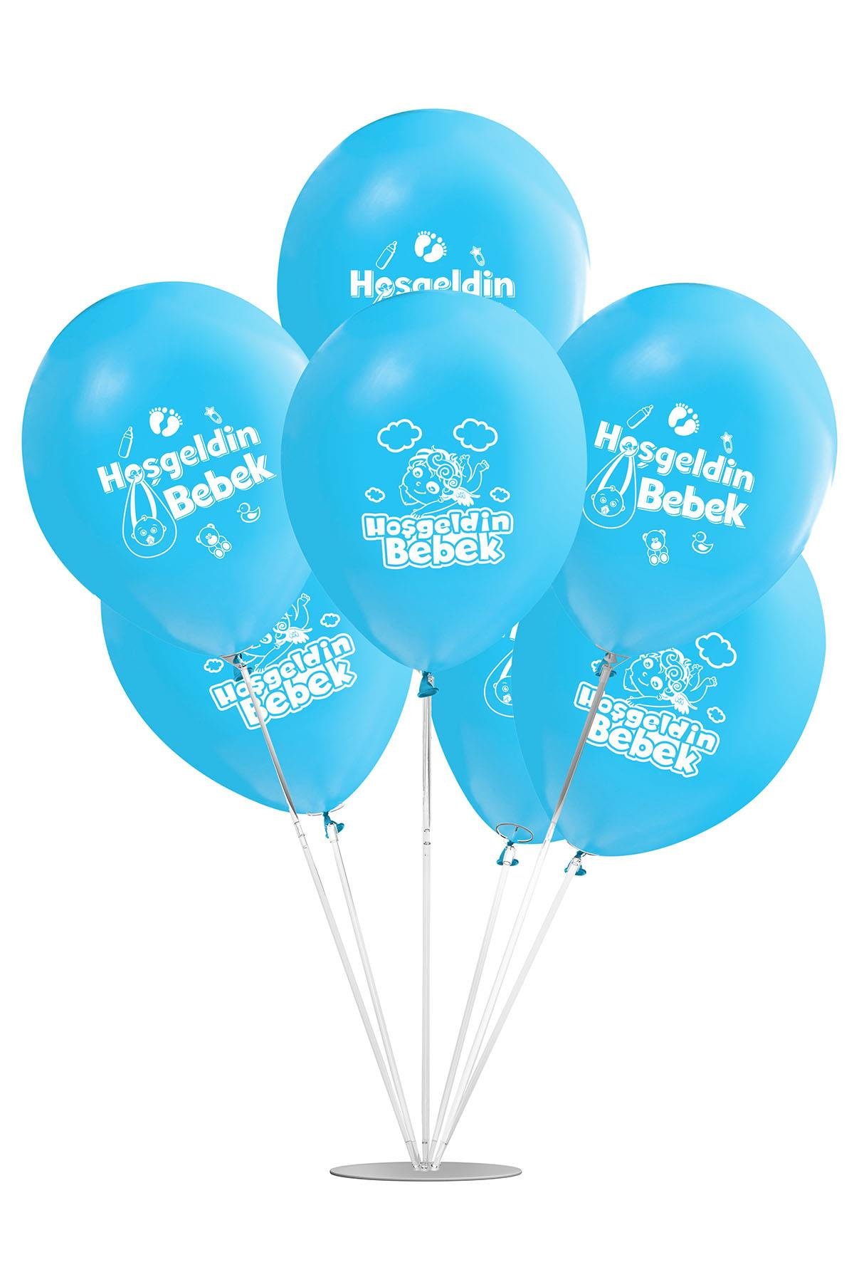Hoş Geldin Bebek Temalı Mavi Balon Stand Set 7'li