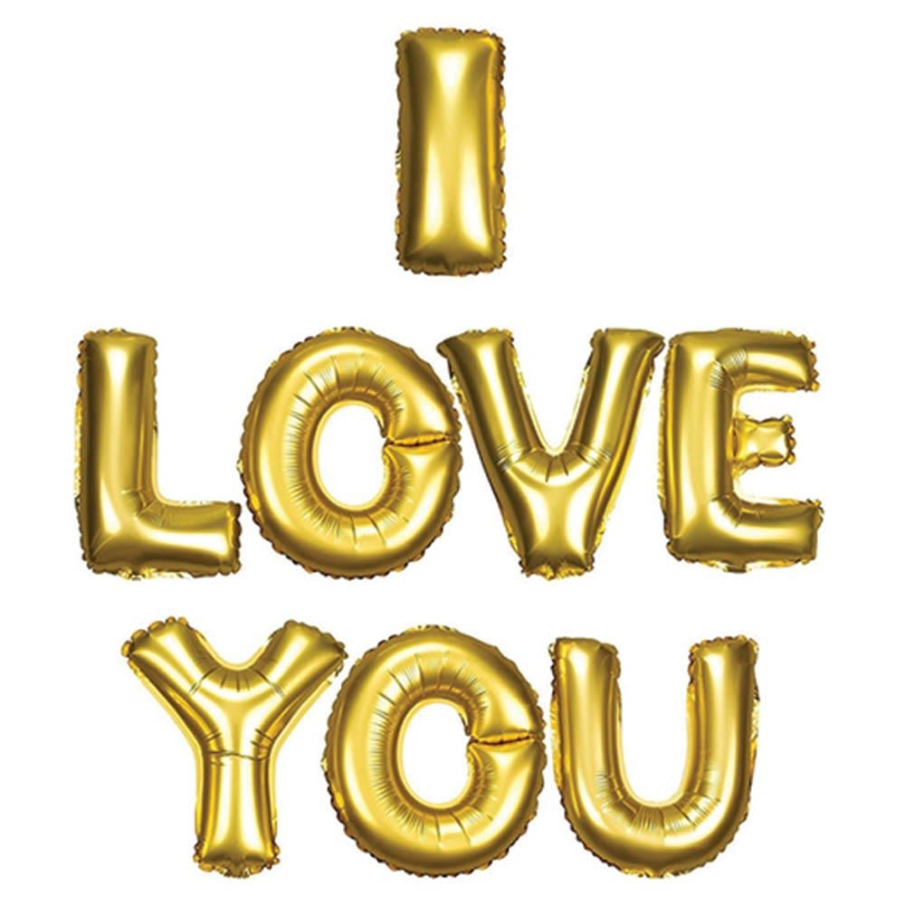 I Love You Folyo Balon Set Altın