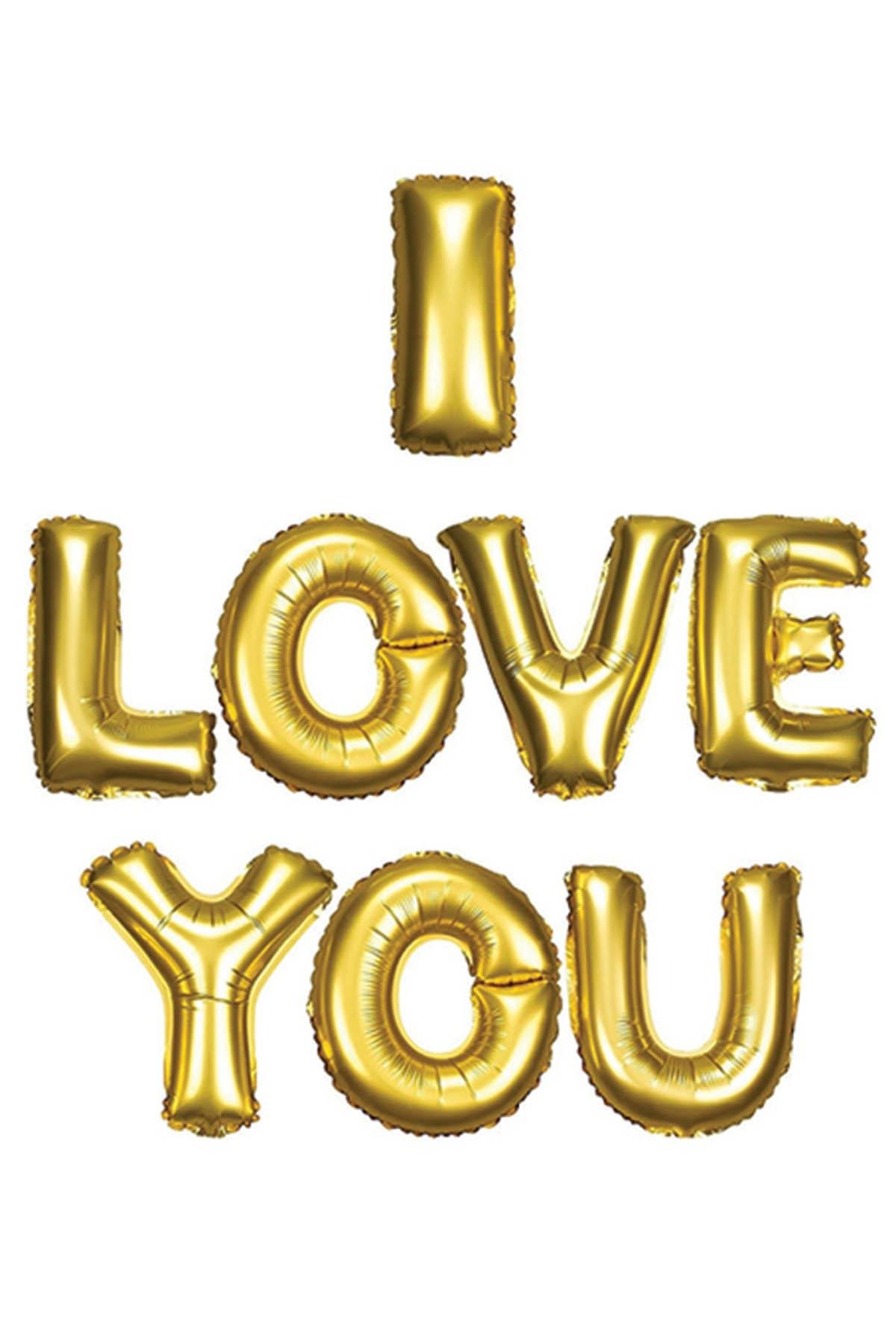 I Love You Folyo Balon Set Altın