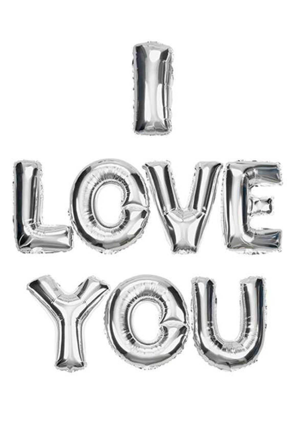 I Love You Folyo Balon Set Gümüş