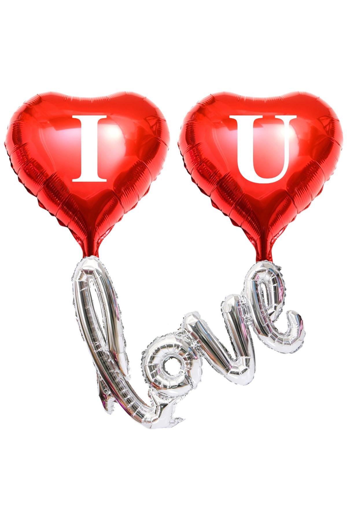 I Love You Kalpli Folyo Balon Set Gümüş