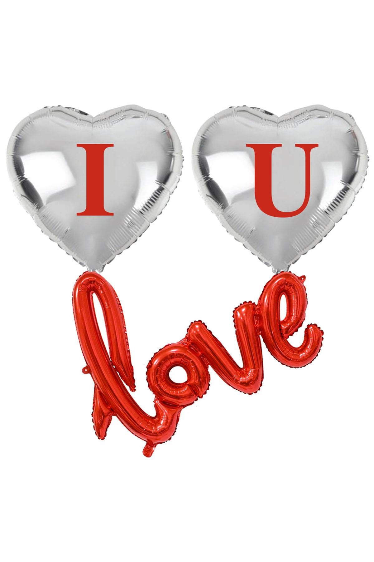 I Love You Kalpli Folyo Balon Set Kırmızı