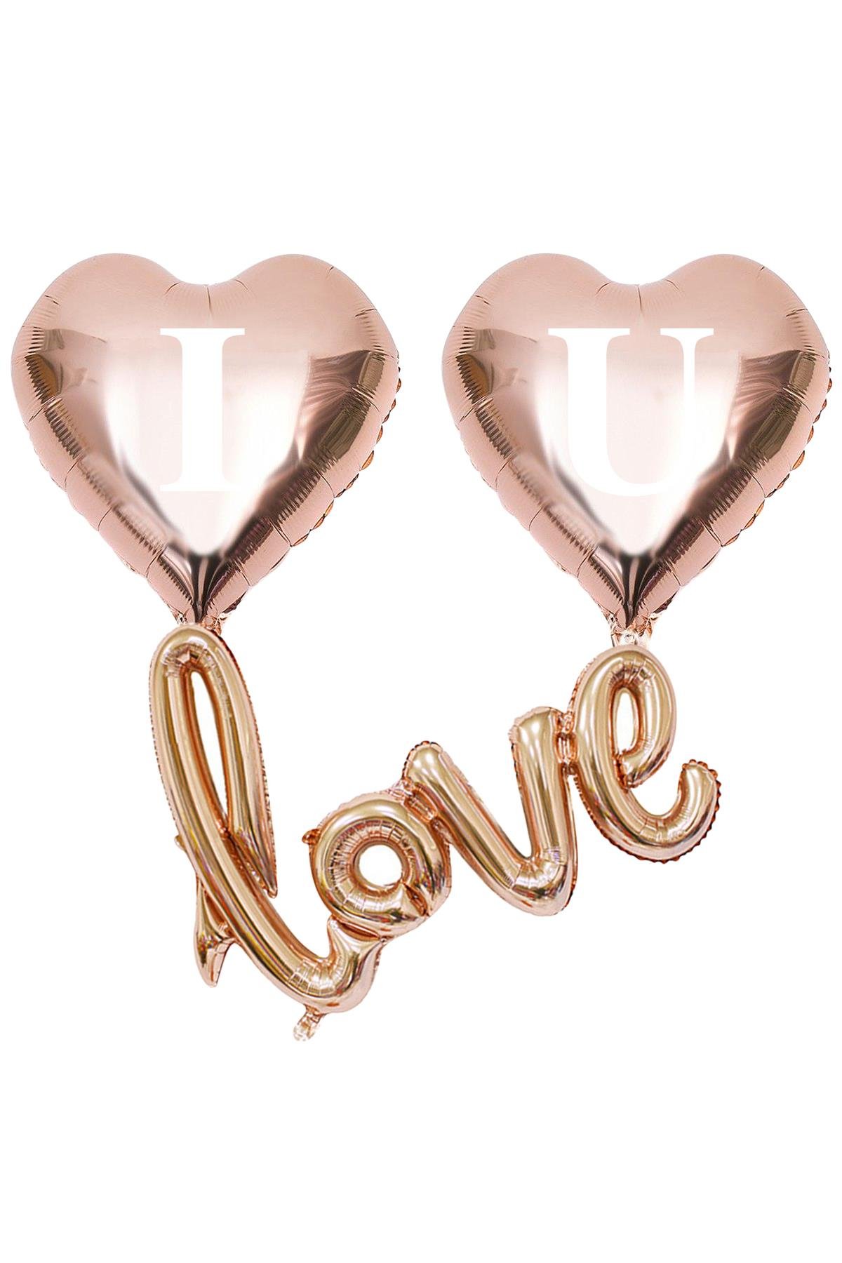 I Love You Kalpli Folyo Balon Set Rose Gold