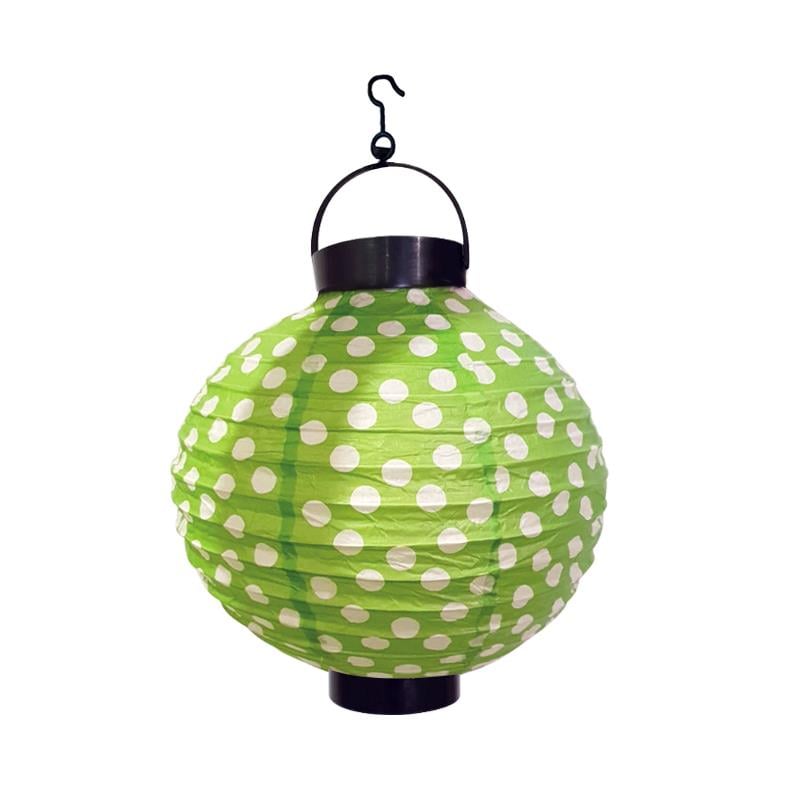 Işıklı Kağıt Fener Puantiyeli Yeşil 20 cm