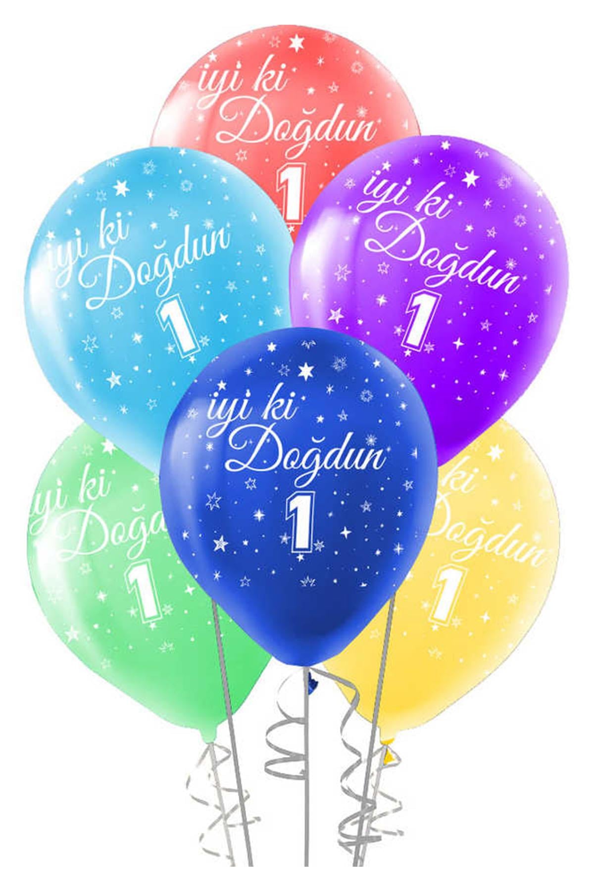 İyi ki Doğdun 1.Yaş Baskılı Rengarenk Lateks Balon 10'lu