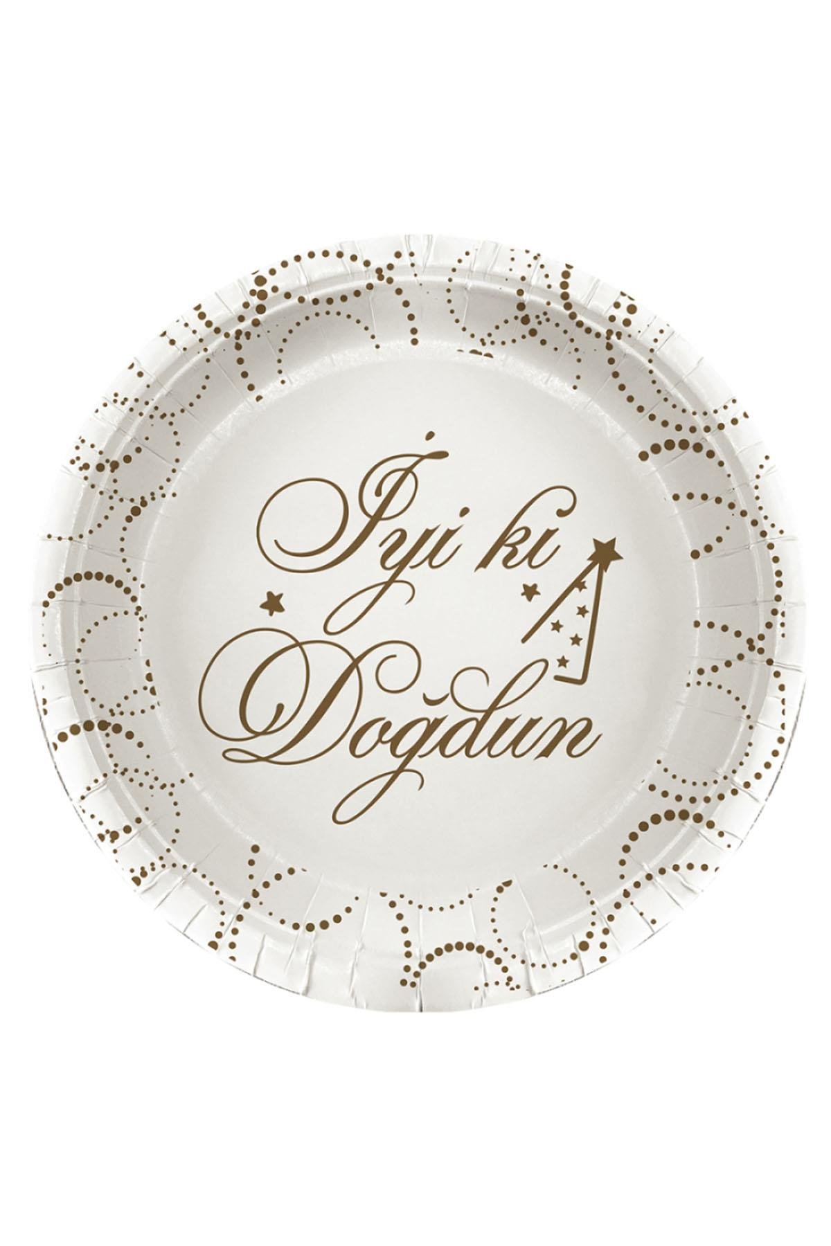 İyi ki Doğdun Elegant Beyaz Karton Tabak 23 cm 6'lı