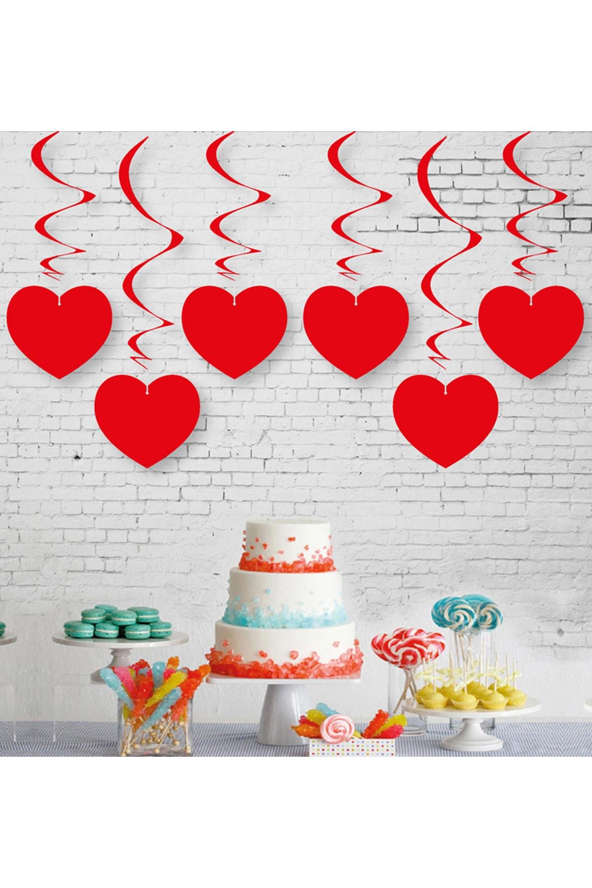 Kalp Metalik Kırmızı Sarkıt Süs 6'lı