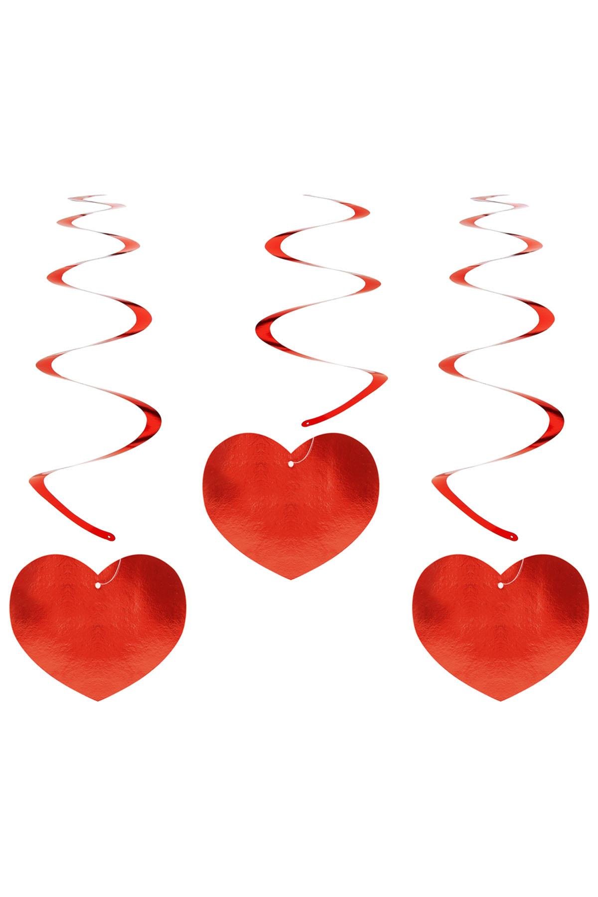 Kalp Metalik Kırmızı Sarkıt Süs 6'lı