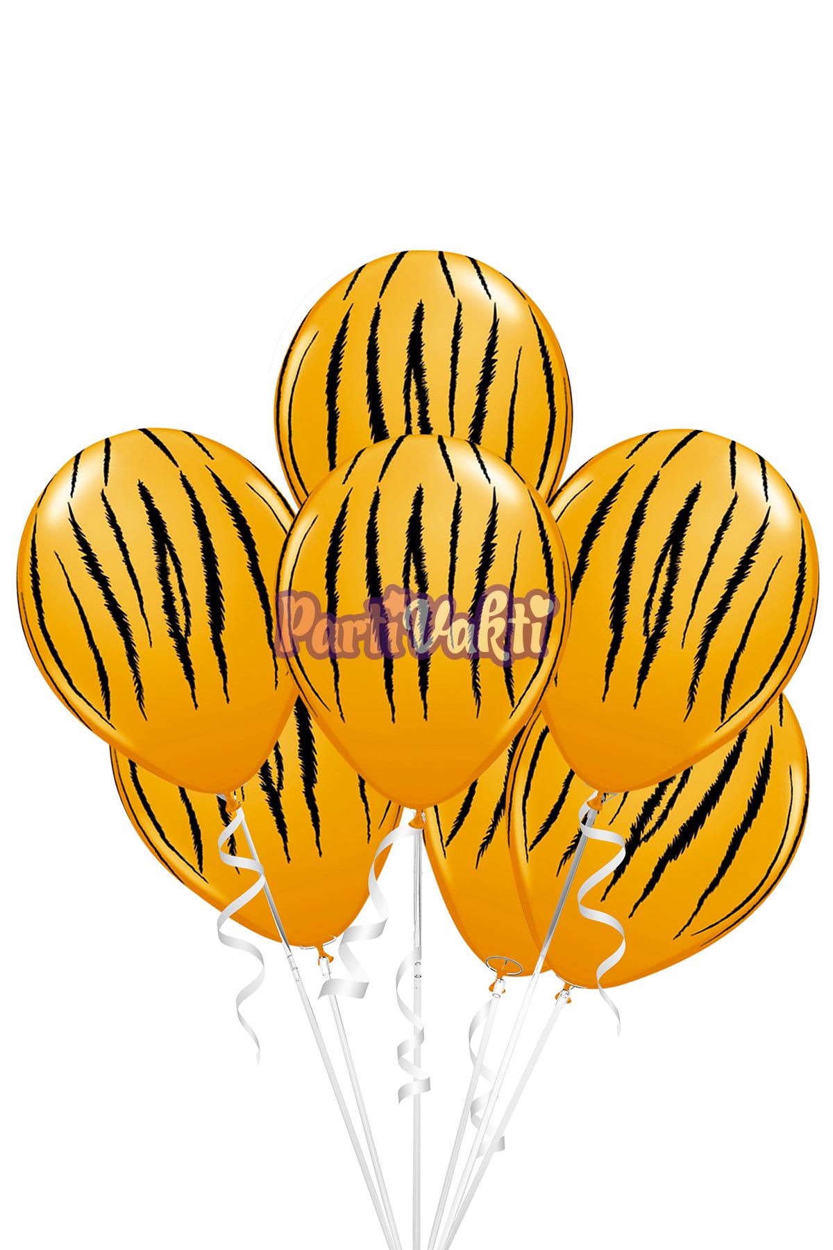 Kaplan Baskılı Turuncu  Lateks Balon 10'lu