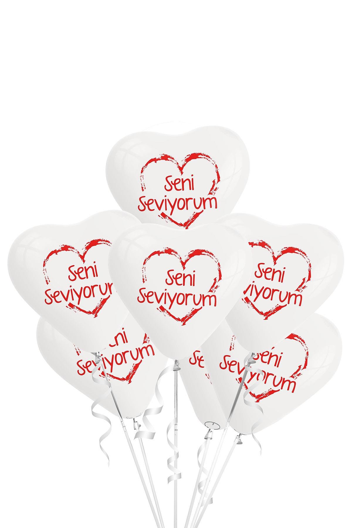Kırmızı Seni Seviyorum Baskılı Beyaz Kalp Lateks Balon 10'lu