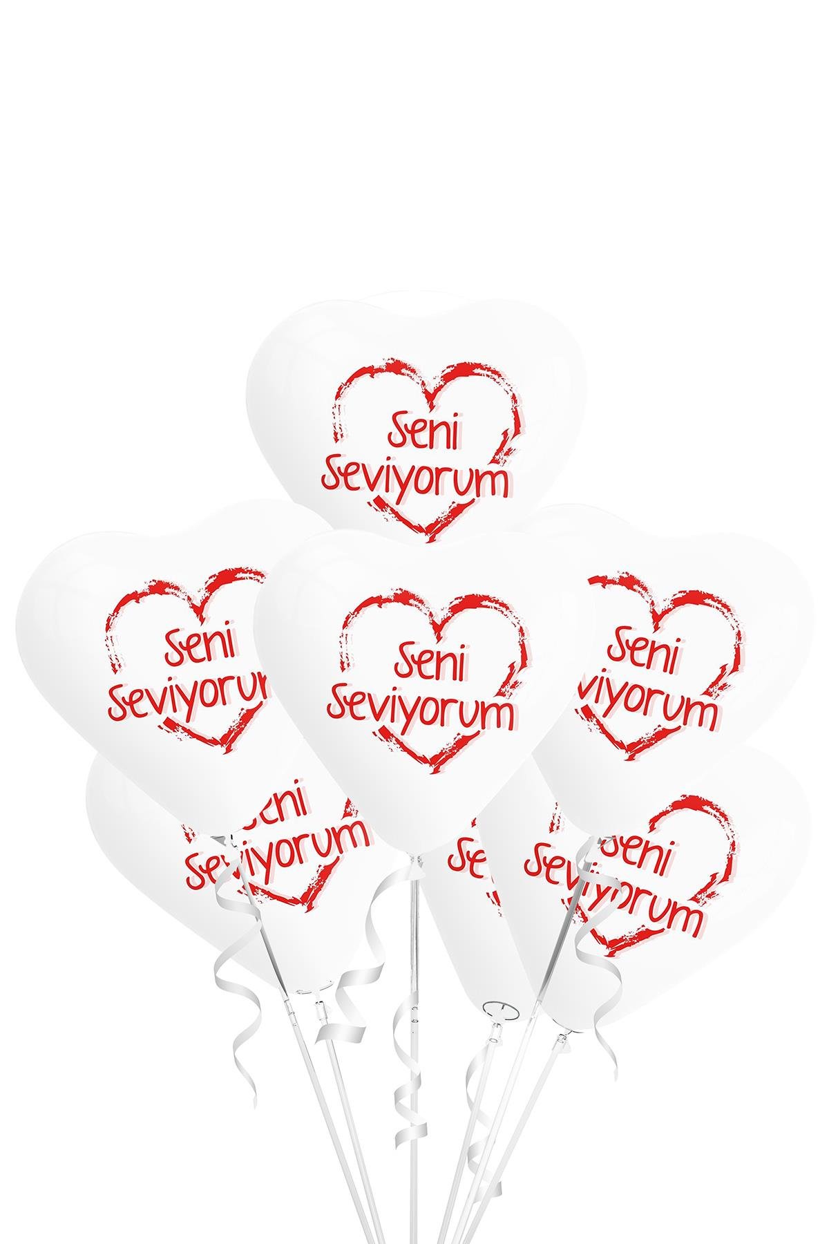 Kırmızı Seni Seviyorum Baskılı Şeffaf Kalp Lateks Balon 10'lu