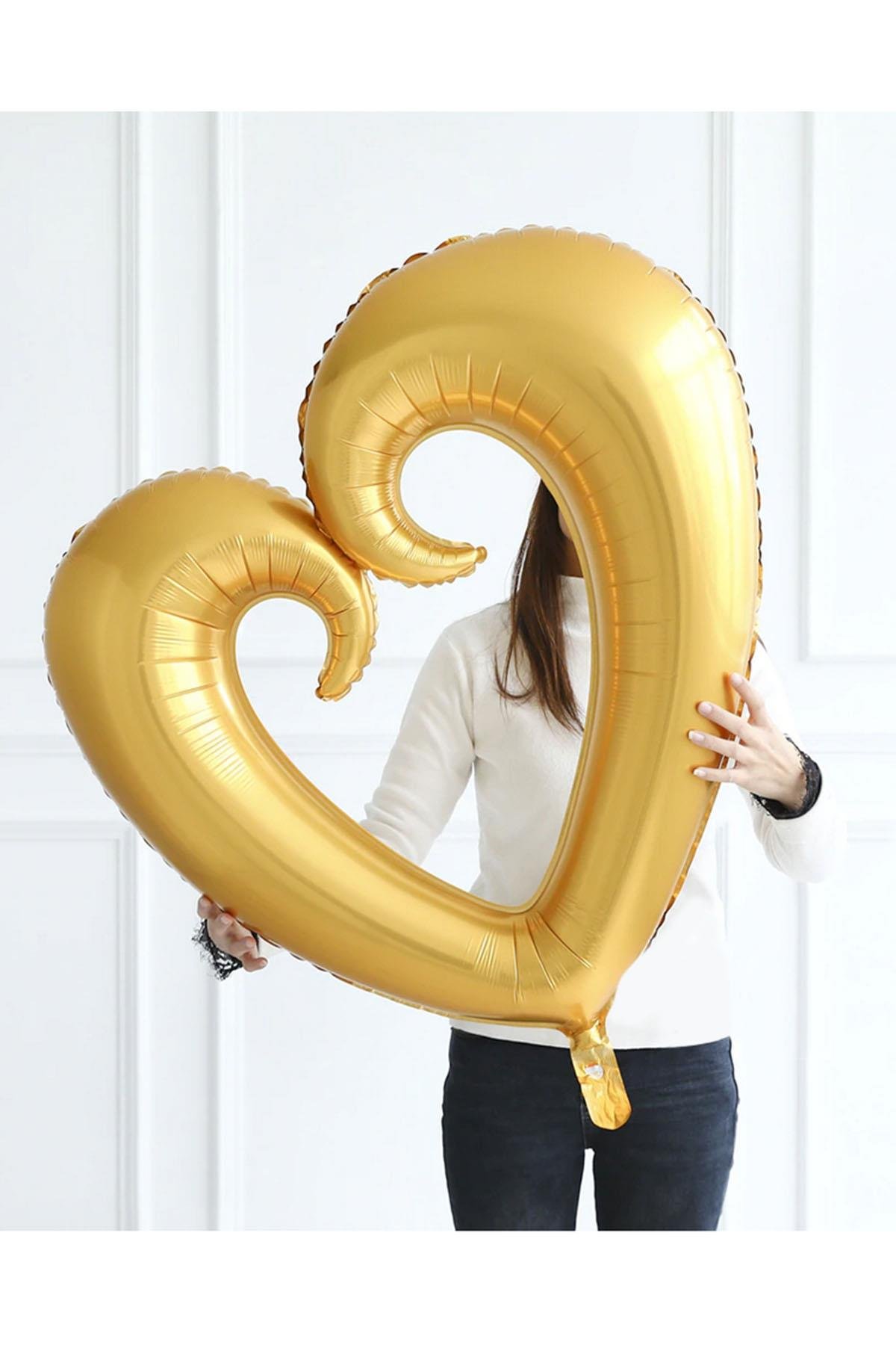 Kıvrımlı Kalp Folyo Balon Altın 100 cm