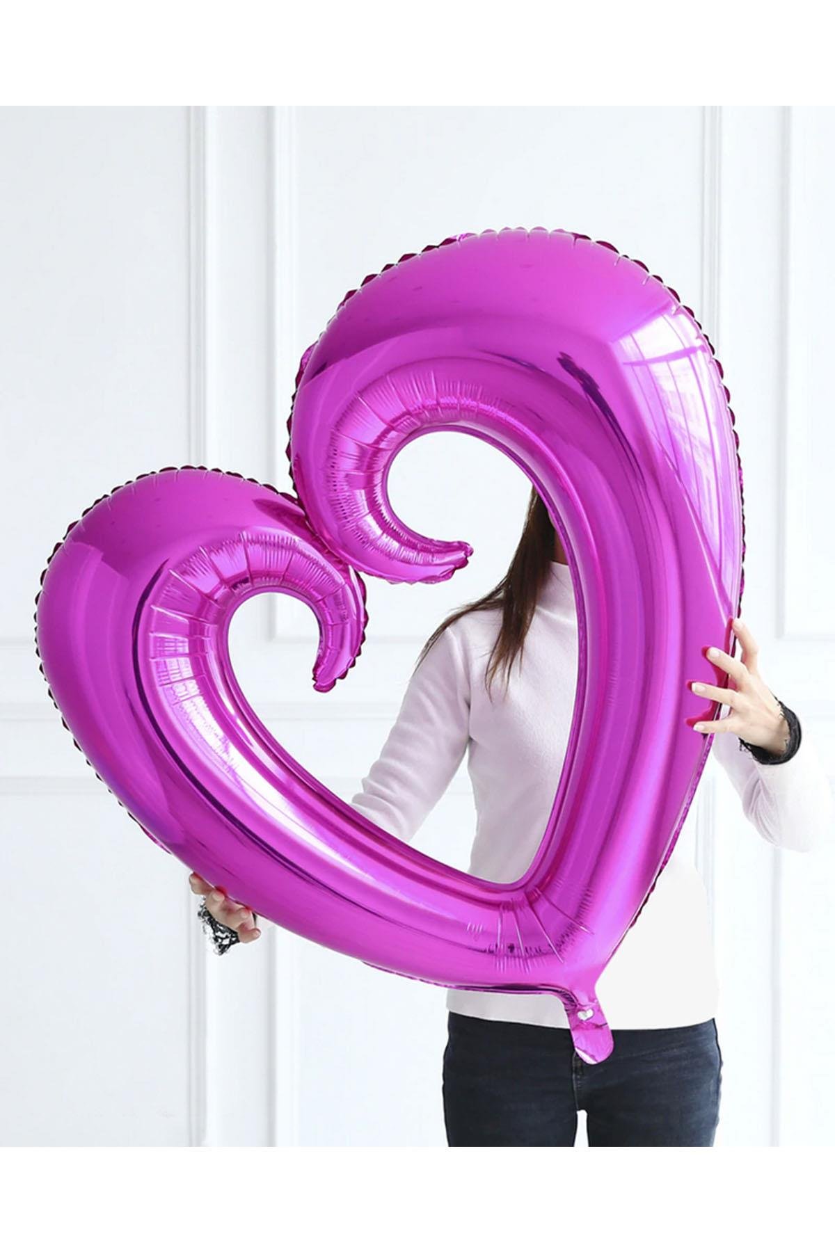 Kıvrımlı Kalp Folyo Balon Fuşya 90 cm