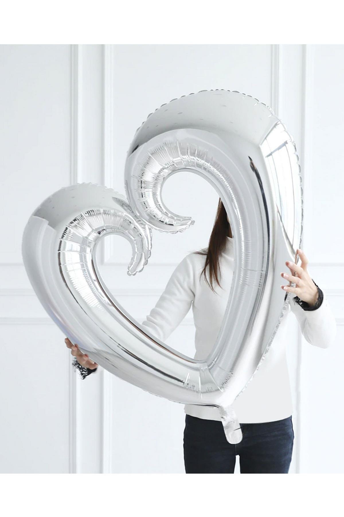 Kıvrımlı Kalp Folyo Balon Gümüş 100 cm