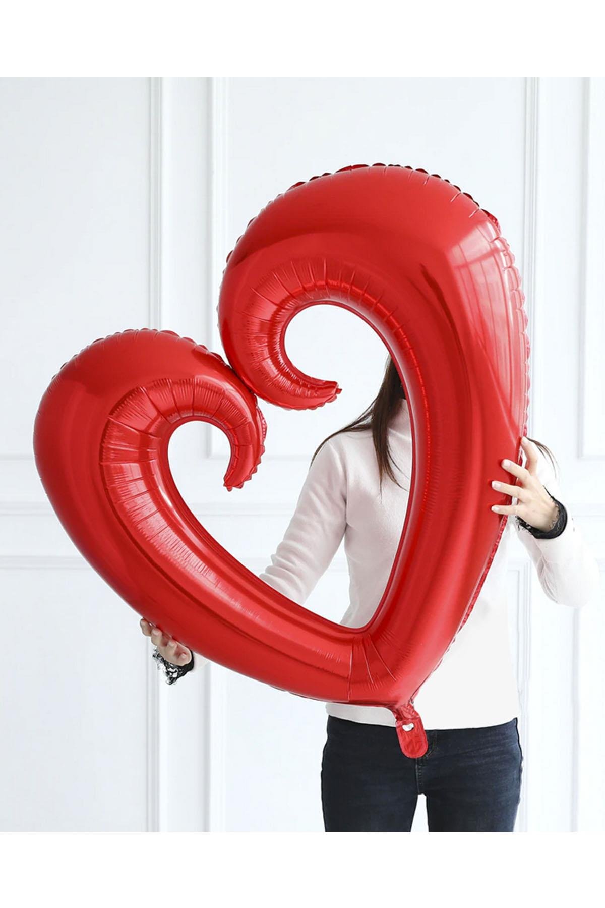 Kıvrımlı Kalp Folyo Balon Kırmızı 100 cm