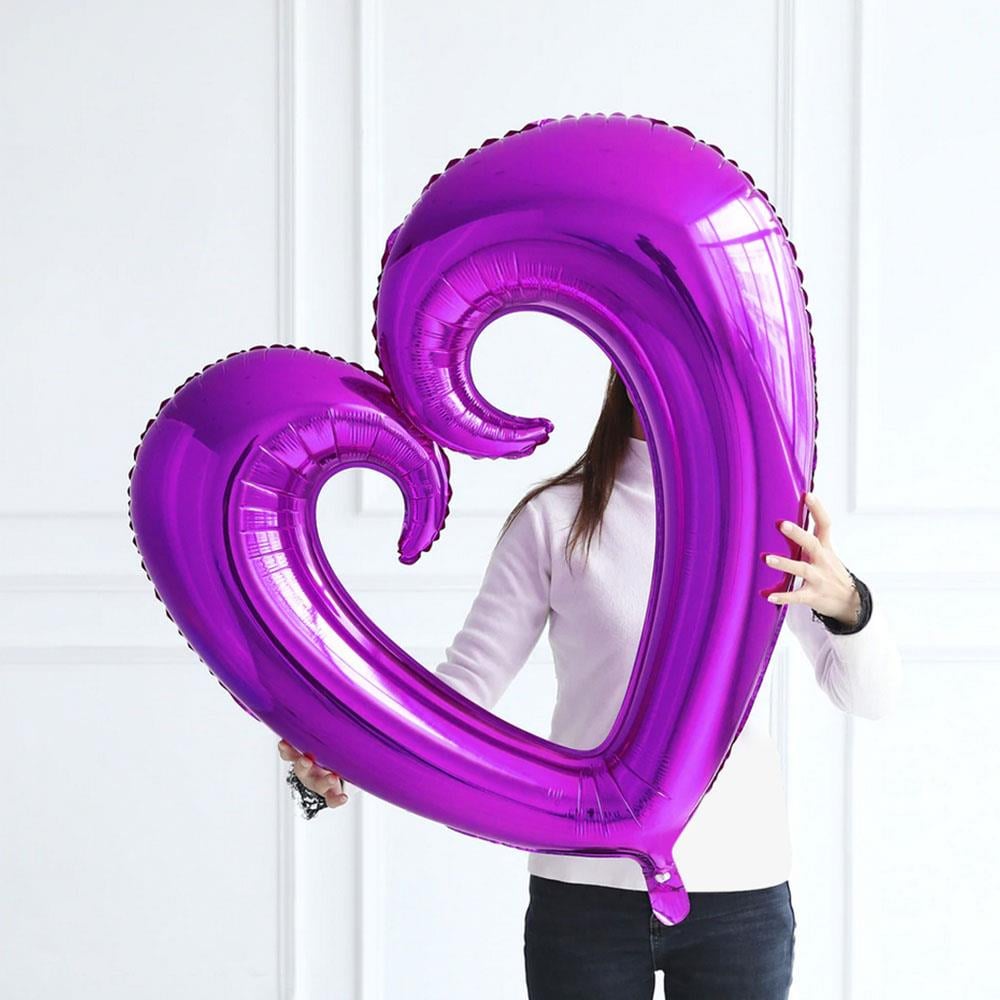 Kıvrımlı Kalp Folyo Balon Mor 90 cm