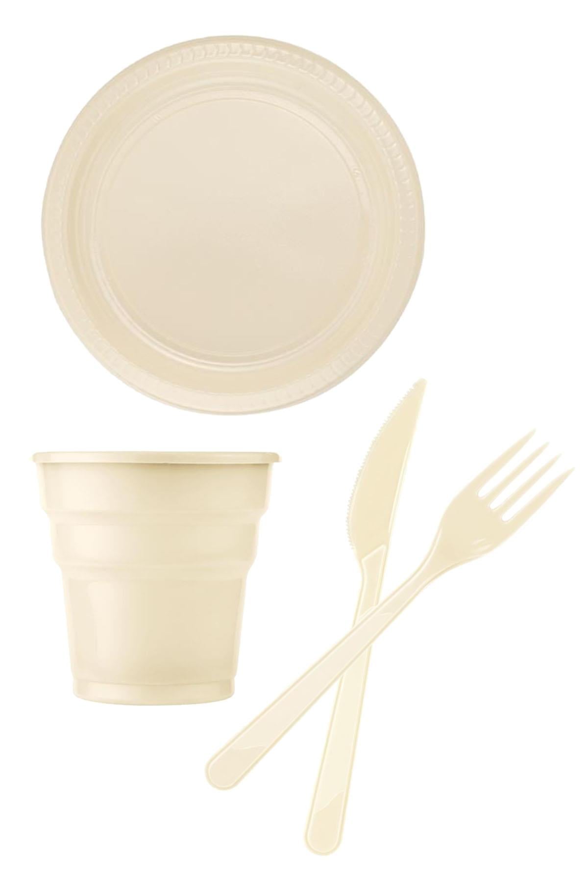 Krem Plastik Sofra Seti 24 Kişilik