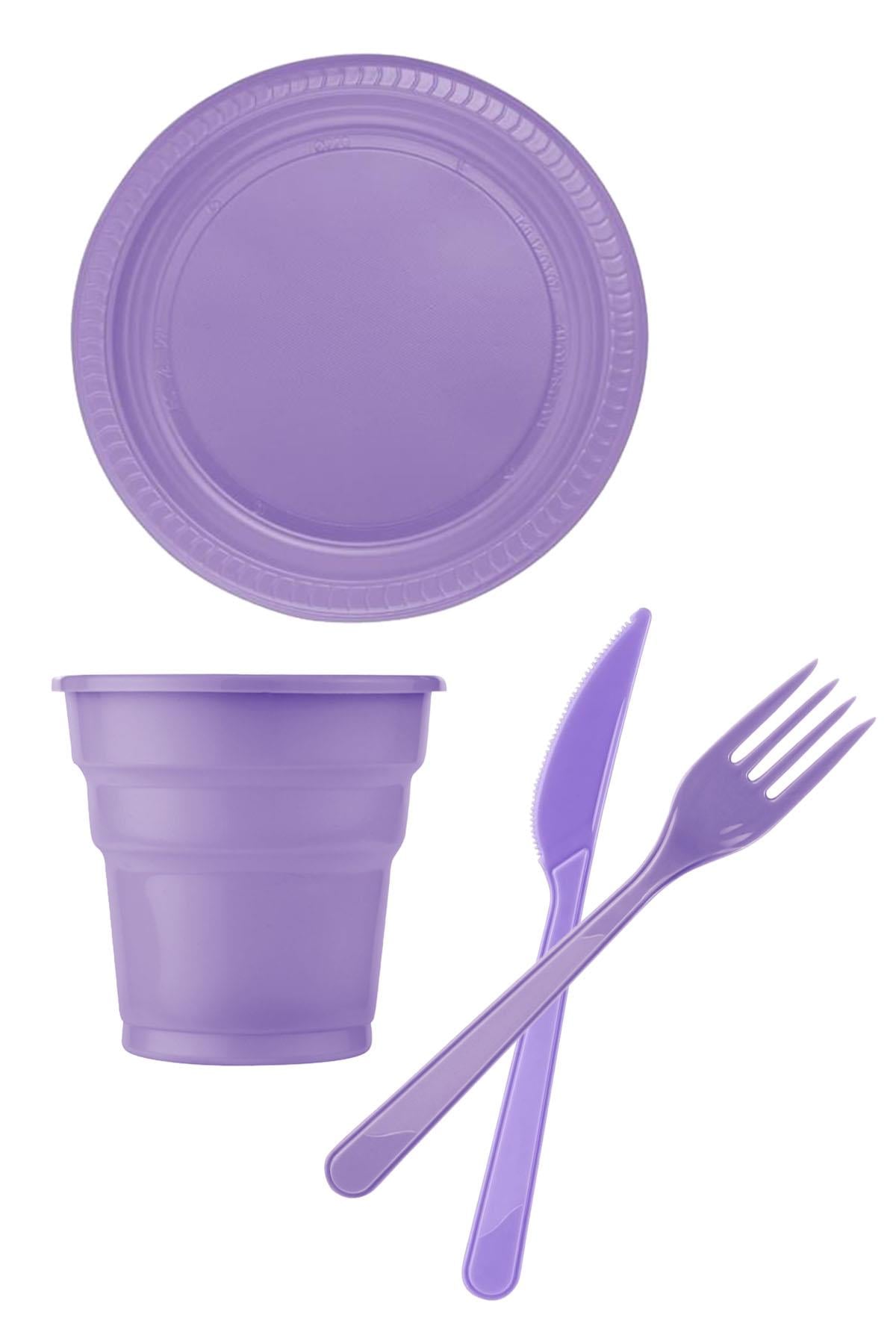 Lila Plastik Sofra Seti 24 Kişilik