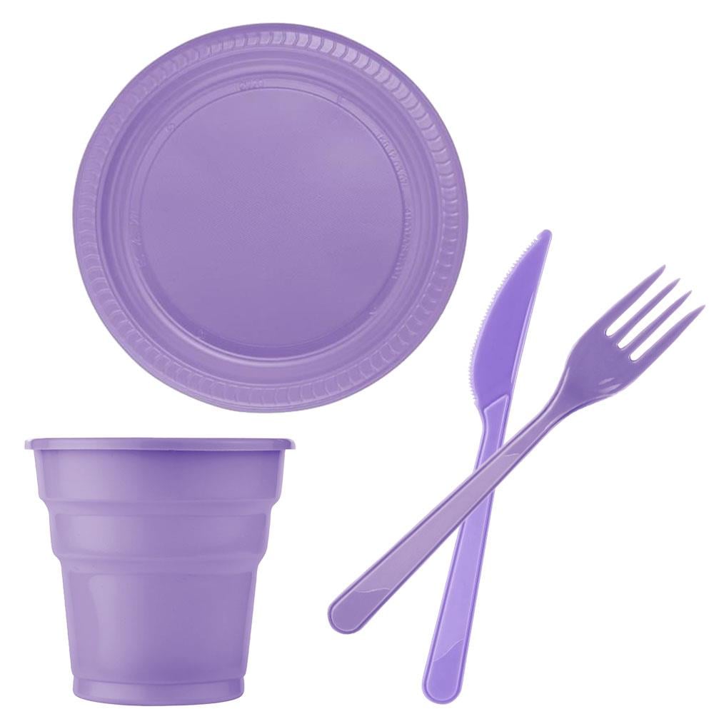 Lila Plastik Sofra Seti 24 Kişilik