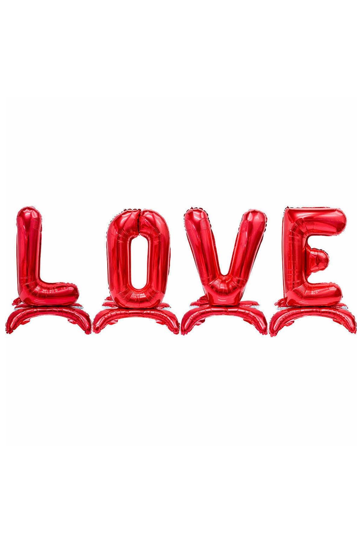 Love Ayakta Durabilen Kırmızı Folyo Balon Set