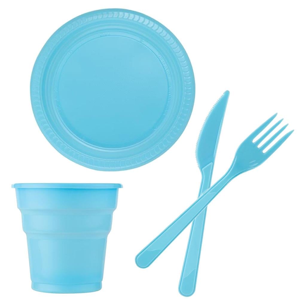 Mavi Plastik Sofra Seti 24 Kişilik