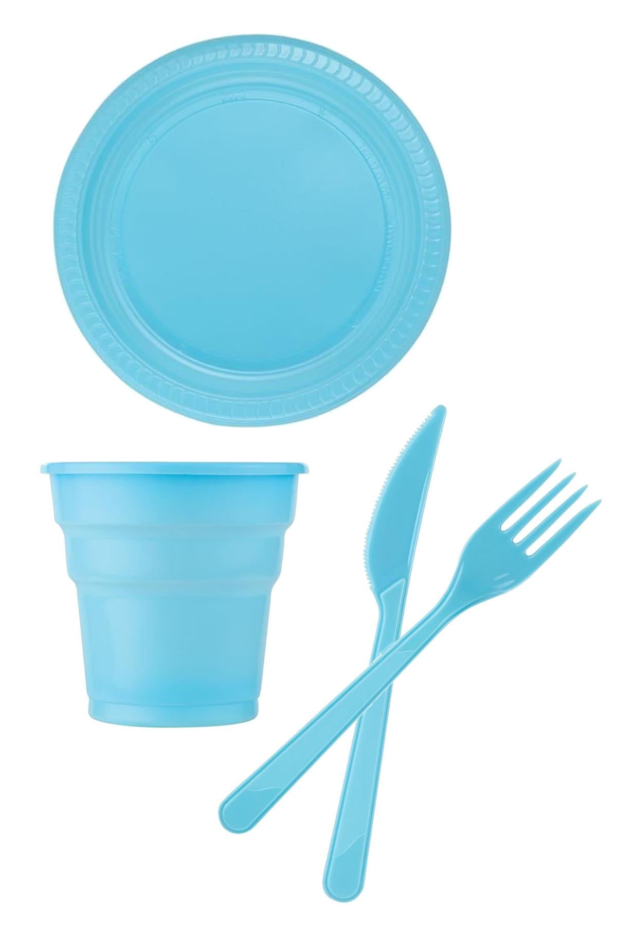 Mavi Plastik Sofra Seti 24 Kişilik