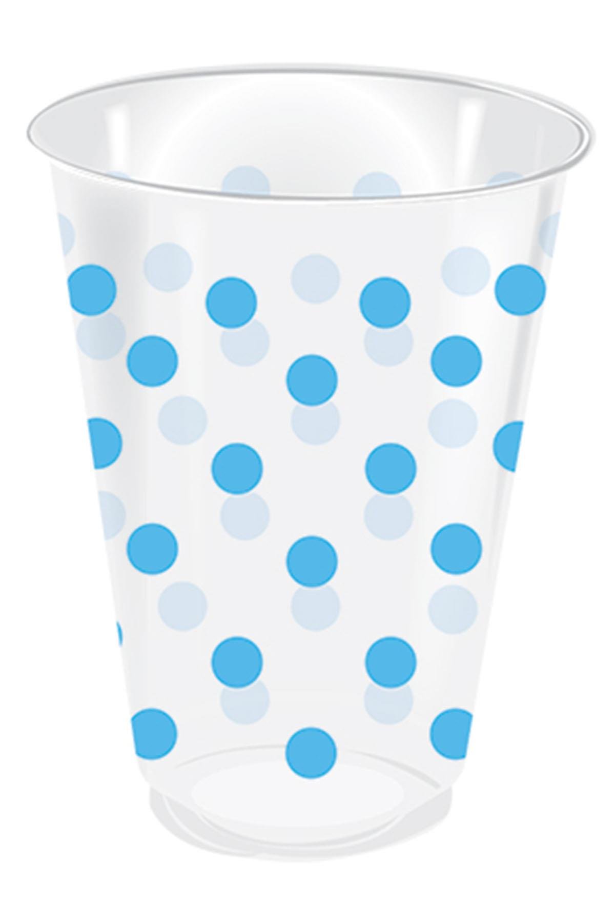 Mavi Puantiyeli Şeffaf Plastik Meşrubat Bardağı 25'li