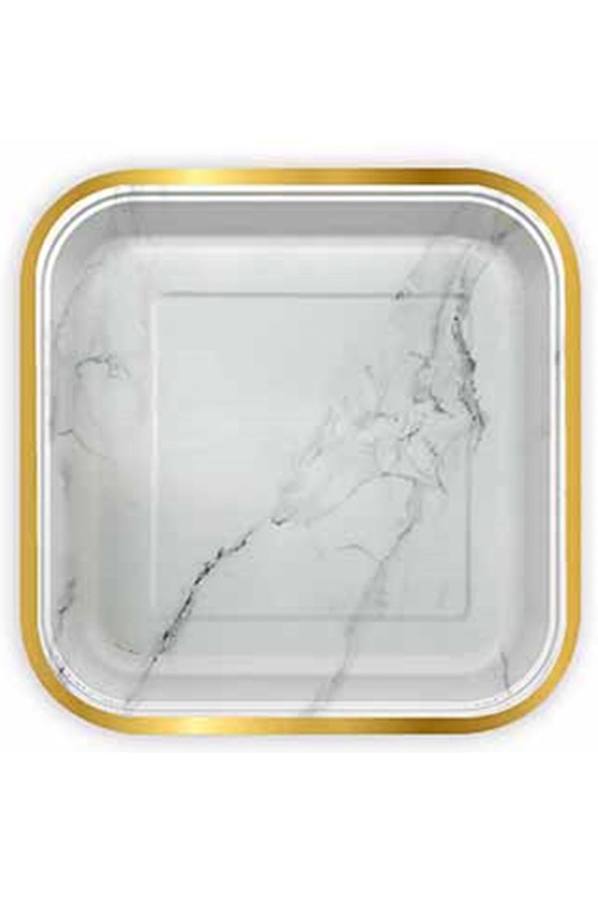 Mermer Desenli Altın Kare Karton Tabak 23 cm 6'lı