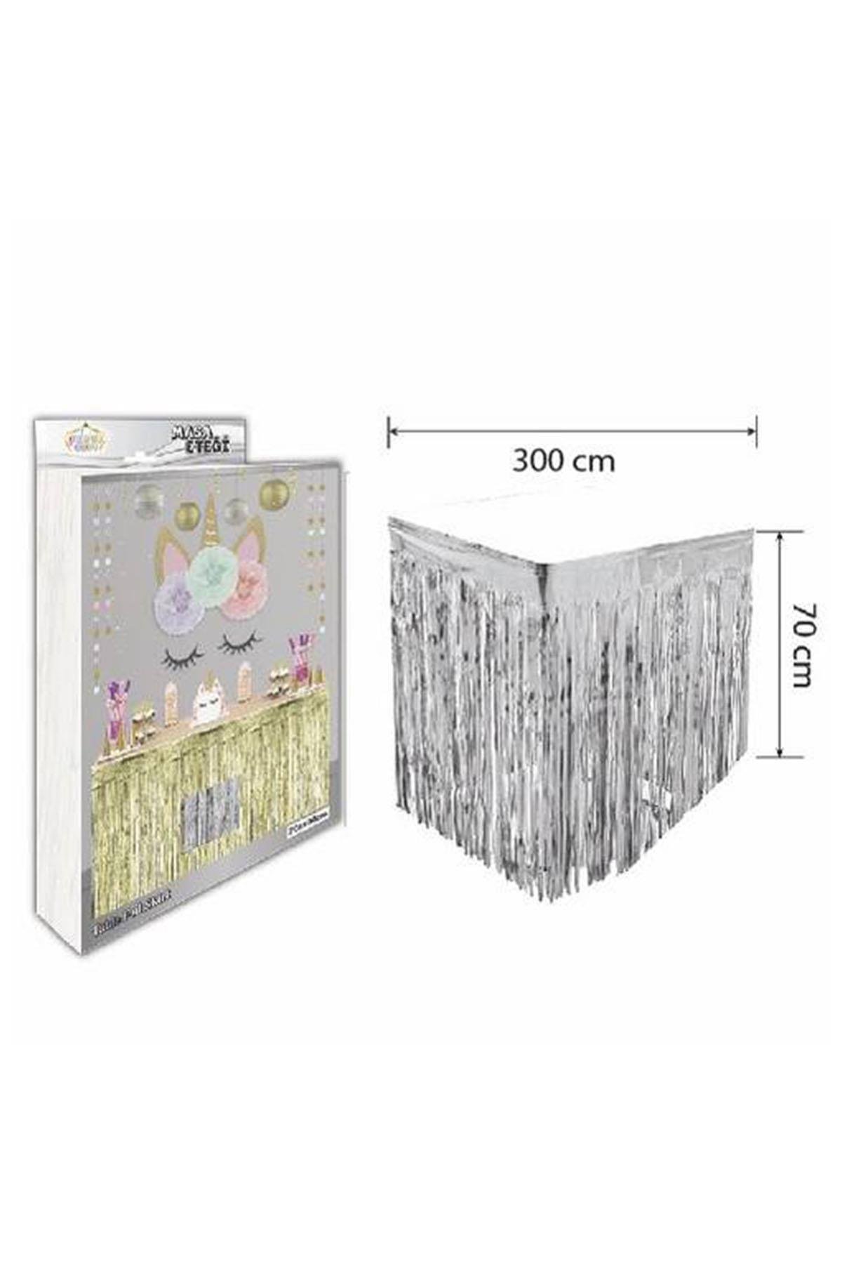 Metalize Masa Kenarı Eteği Gümüş 70x300 cm