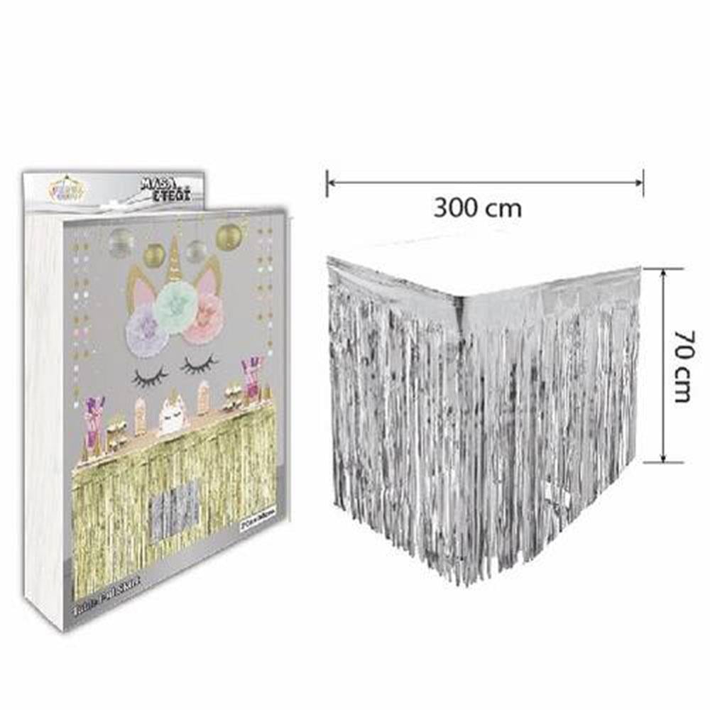 Metalize Masa Kenarı Eteği Gümüş 70x300 cm