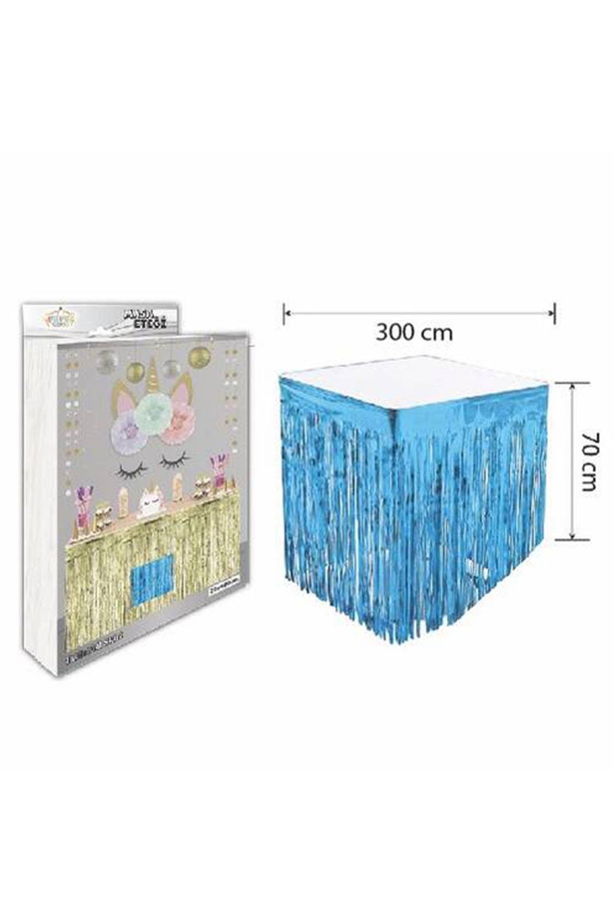 Metalize Masa Kenarı Eteği  Mavi 70x300 cm