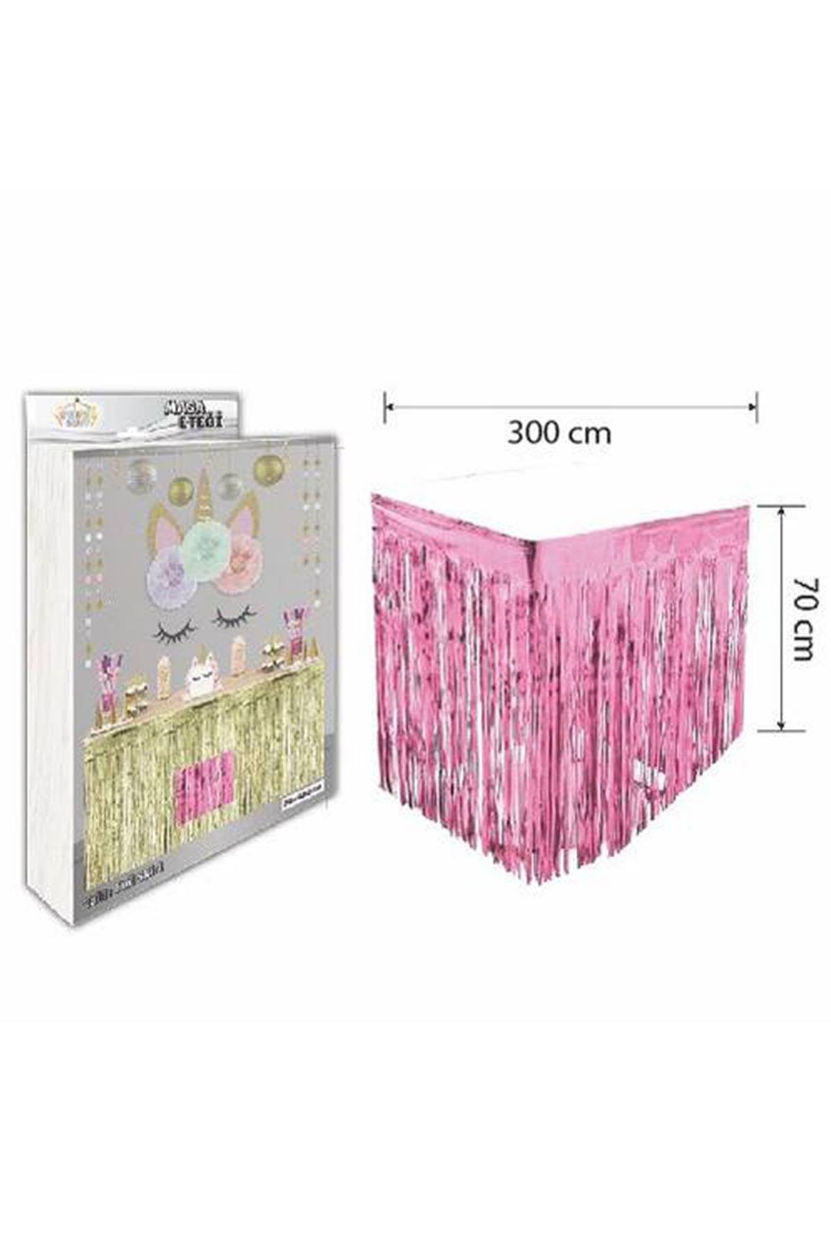 Metalize Masa Kenarı Eteği Pembe 70x300 cm