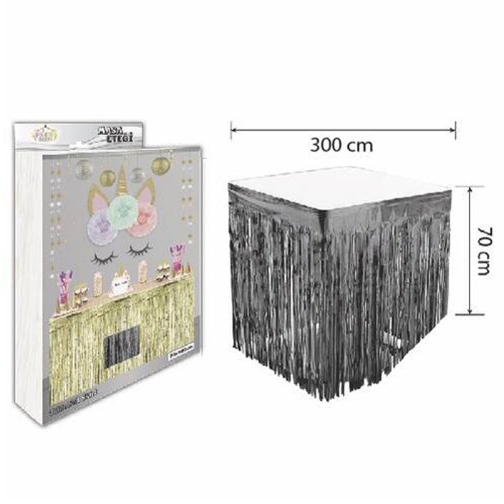 Metalize Masa Kenarı Eteği Siyah 70x300 cm