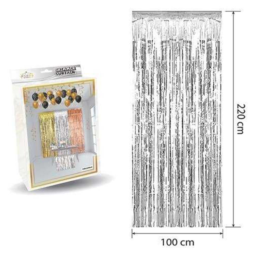Metalize Püsküllü Kapı ve Fon Perdesi Gümüş 100x220 cm