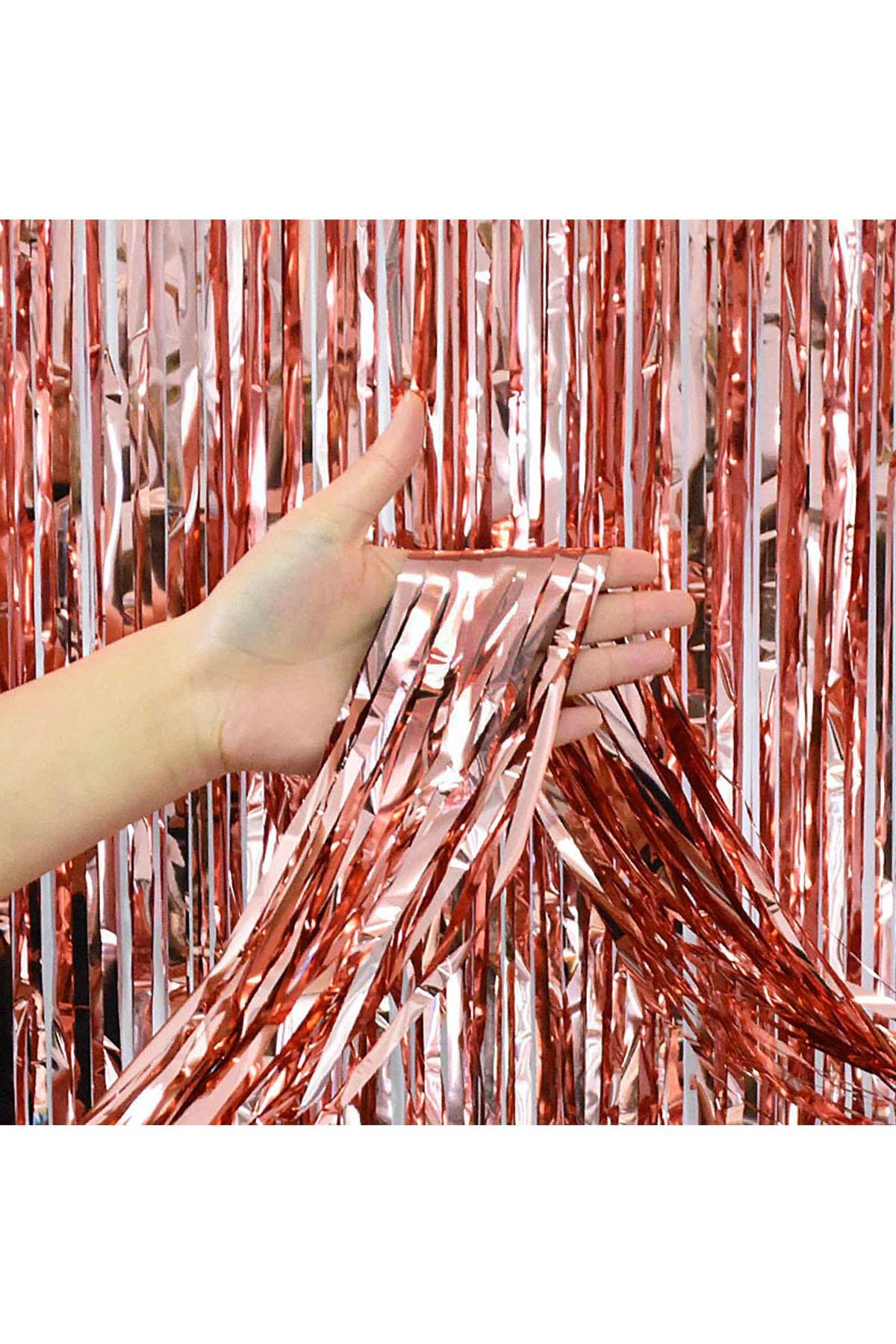 Metalize Püsküllü Kapı ve Fon Perdesi Rose Gold 100x220 cm