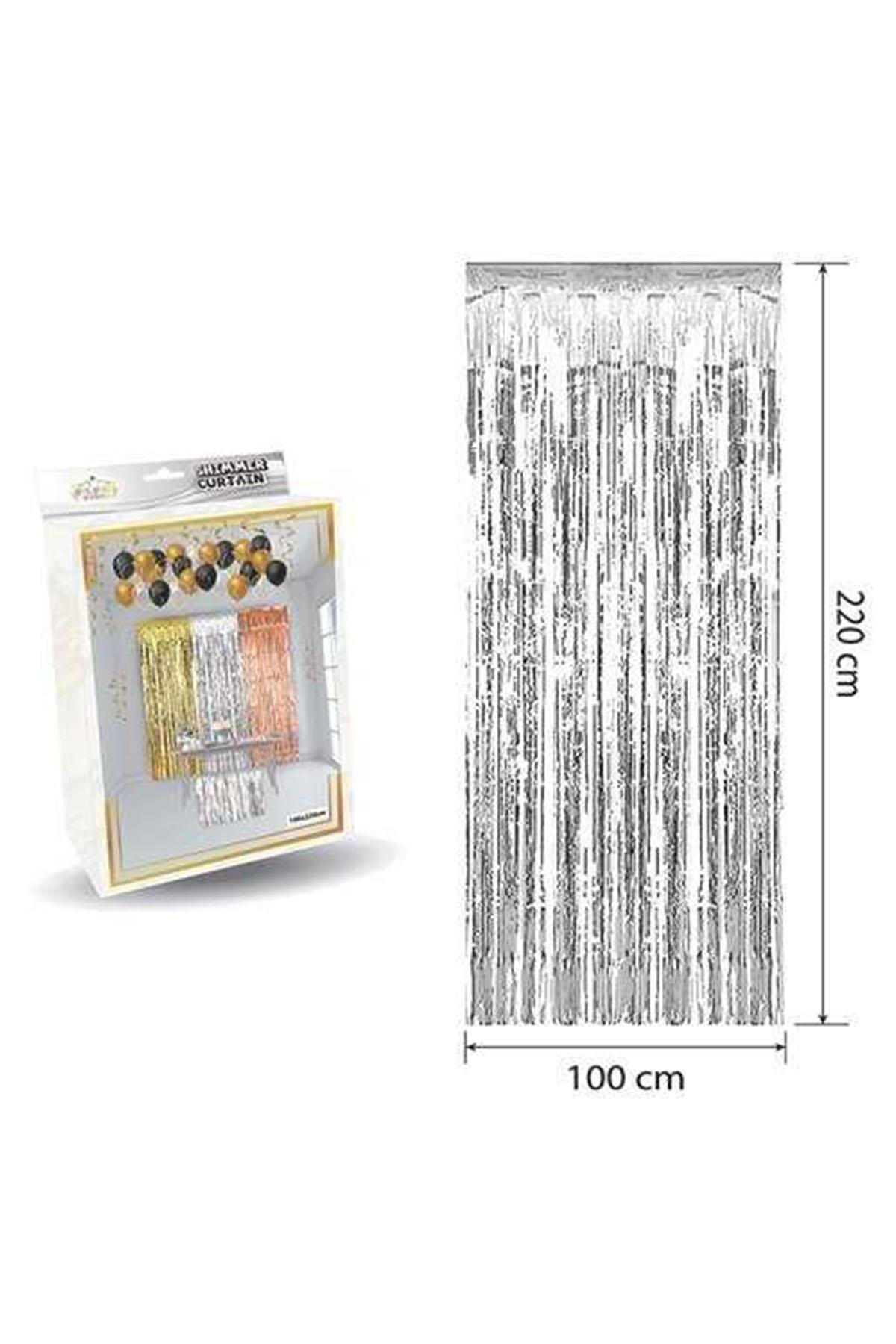Metalize Püsküllü Kapı ve Fon Perdesi Gümüş 100x220 cm