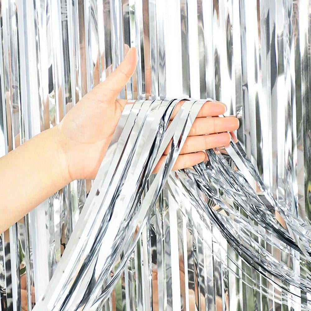 Metalize Püsküllü Kapı ve Fon Perdesi Gümüş 100x220 cm