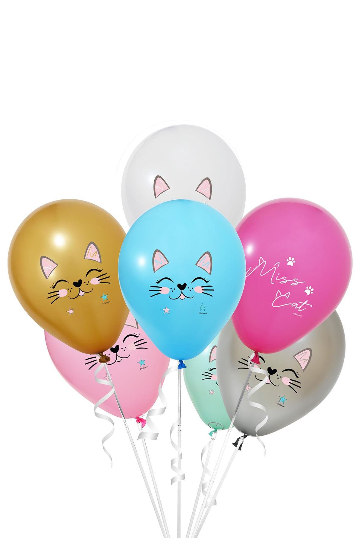 Miss Cat Baskılı Lateks Balon 10'lu