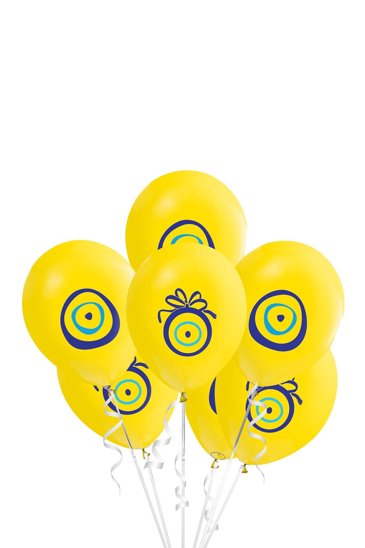 Nazar Boncuğu Baskılı Sarı Lateks Balon 10'lu