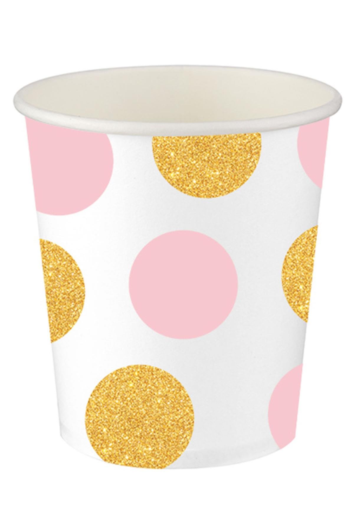 Pembe Altın Puantiyeli Karton Bardak 8'li