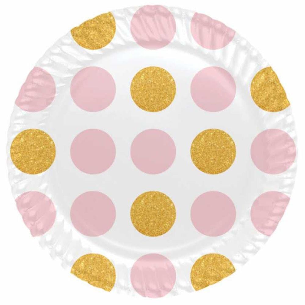 Pembe Altın Puantiyeli Karton Tabak 23 cm 8'li